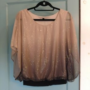 Ombre glitter shirt with flutter sleeves